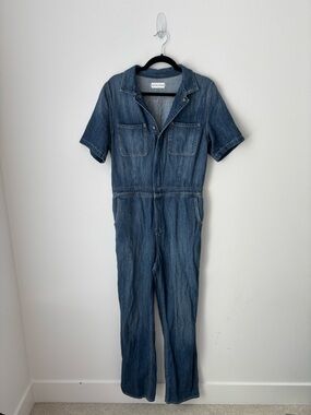 Articles of Society Denim Jumpsuit Utility Boiler Suit Short Sleeve Blue Size L